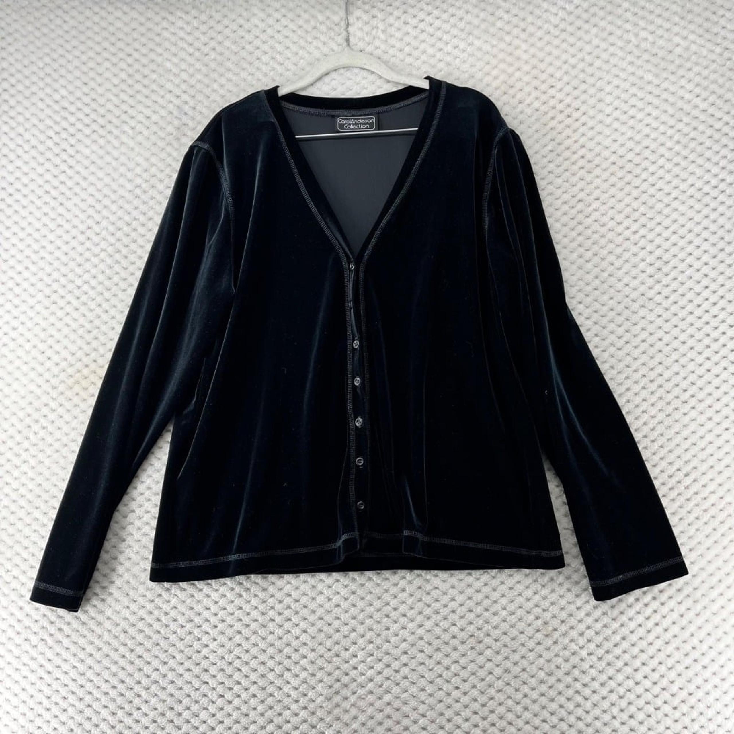 Carol Anderson Collection Velvet Cardigan Button Front Top Black Plus Size