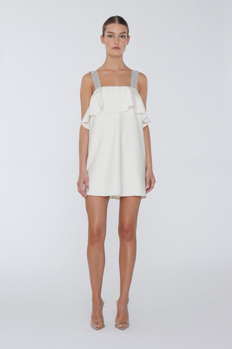 NWT ROTATE BIRGER CHRISTENSEN White SATEEN TWILL MINI STRAP DRESS. Size 6