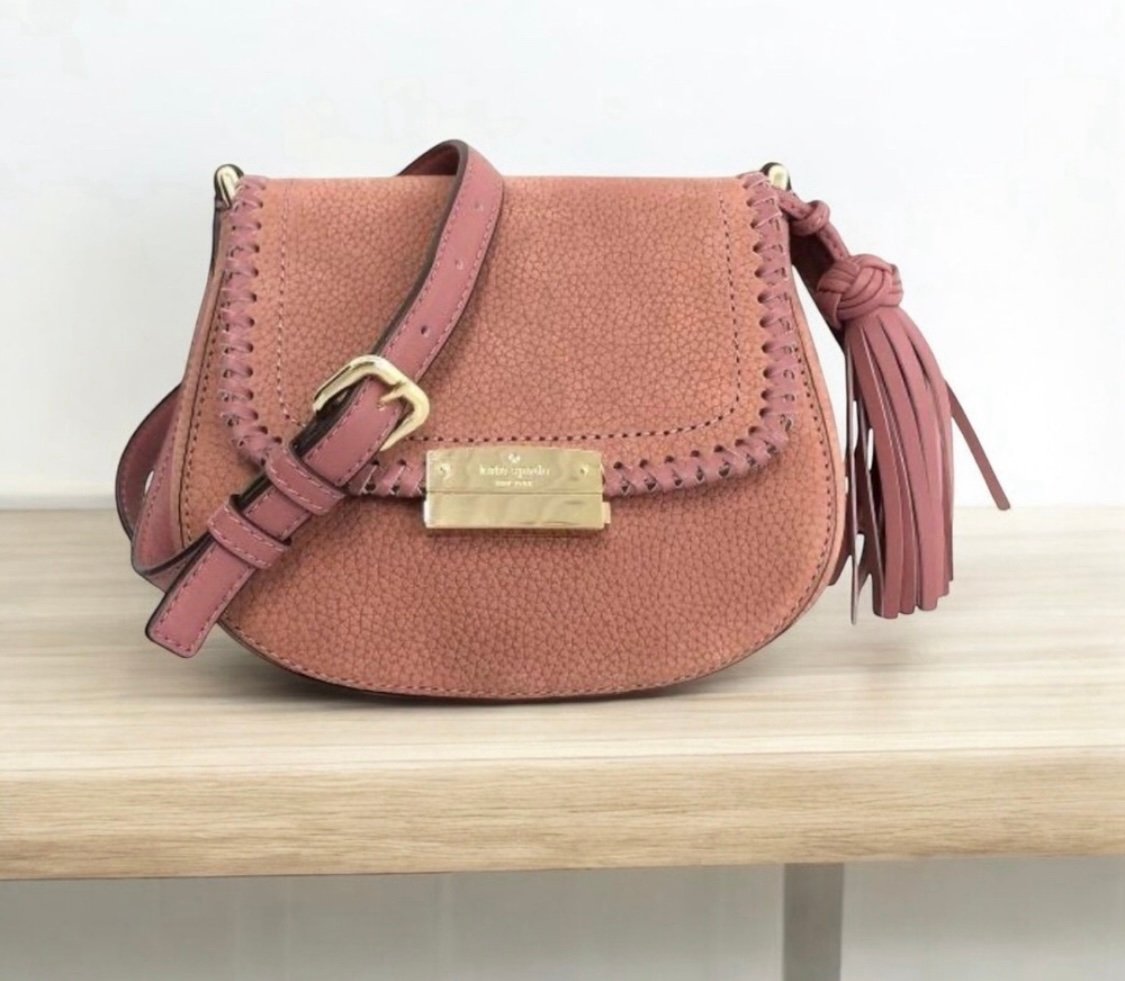 Kate Spade Somerset Street Rose suede & pebbled leather Adalise saddle crossbody