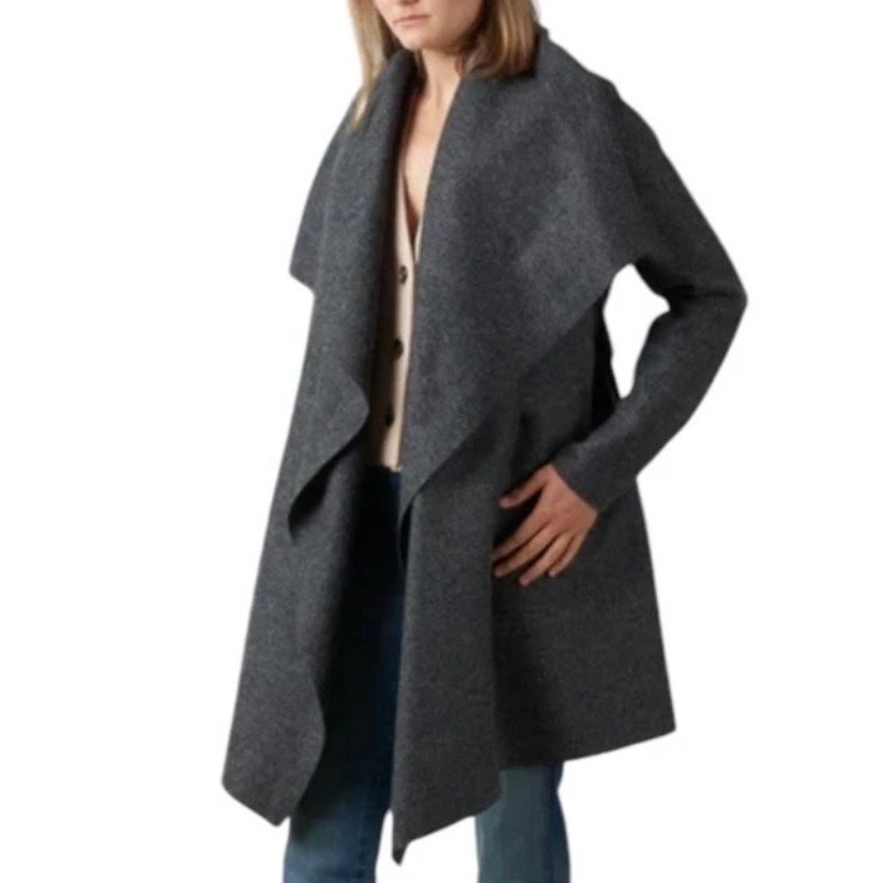 PIKO 1988 | Open Front Grey Wool Blend Jacket Coat Cascade Shawl Collar | Small