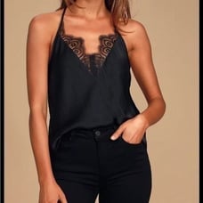 Free People Starlight Satin Lace Cami Top In Black
