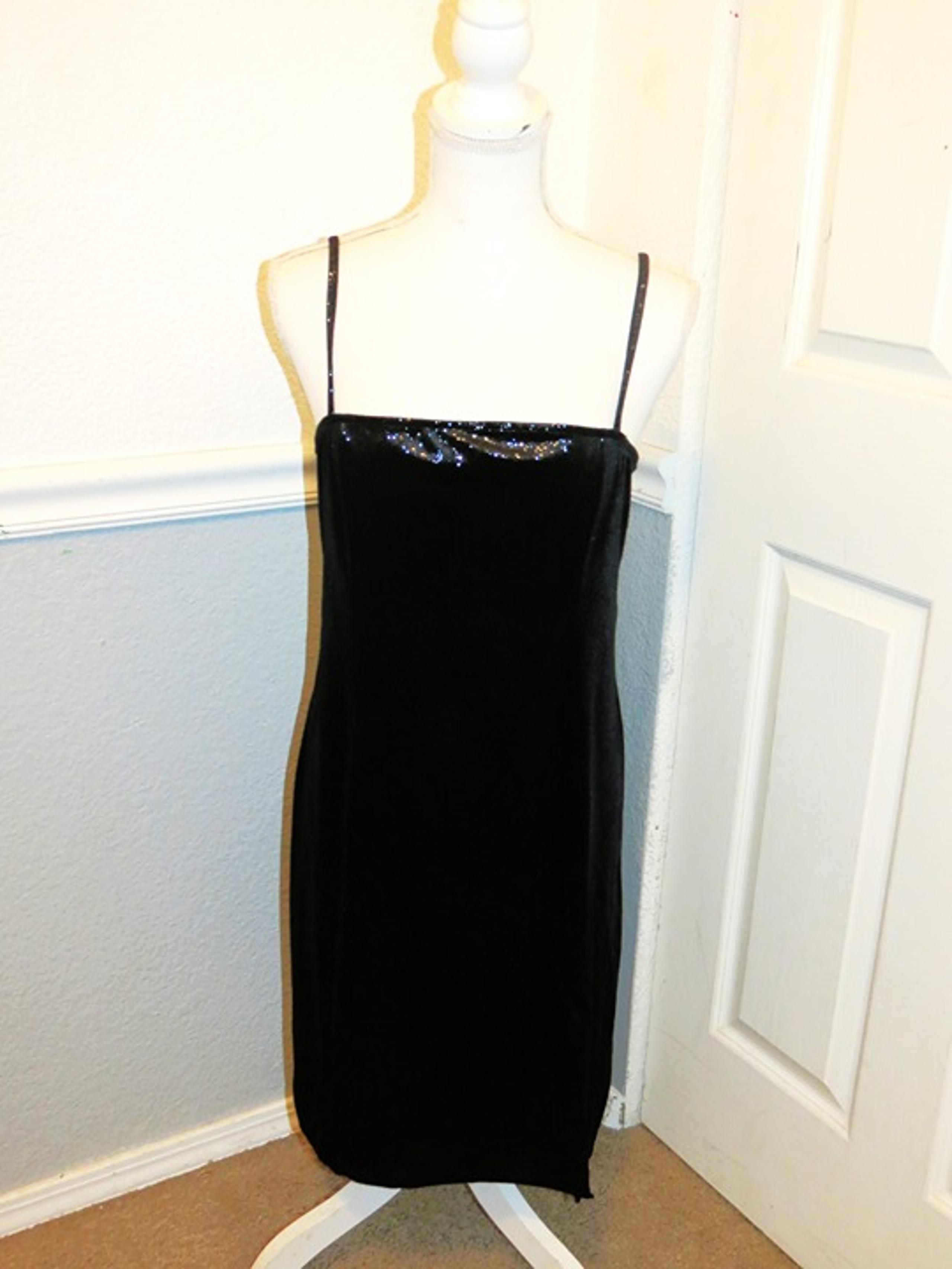 Womens H&M Divided Black Glitter Spaghetti Strap Y2K Thigh Slit Shiny Dress L