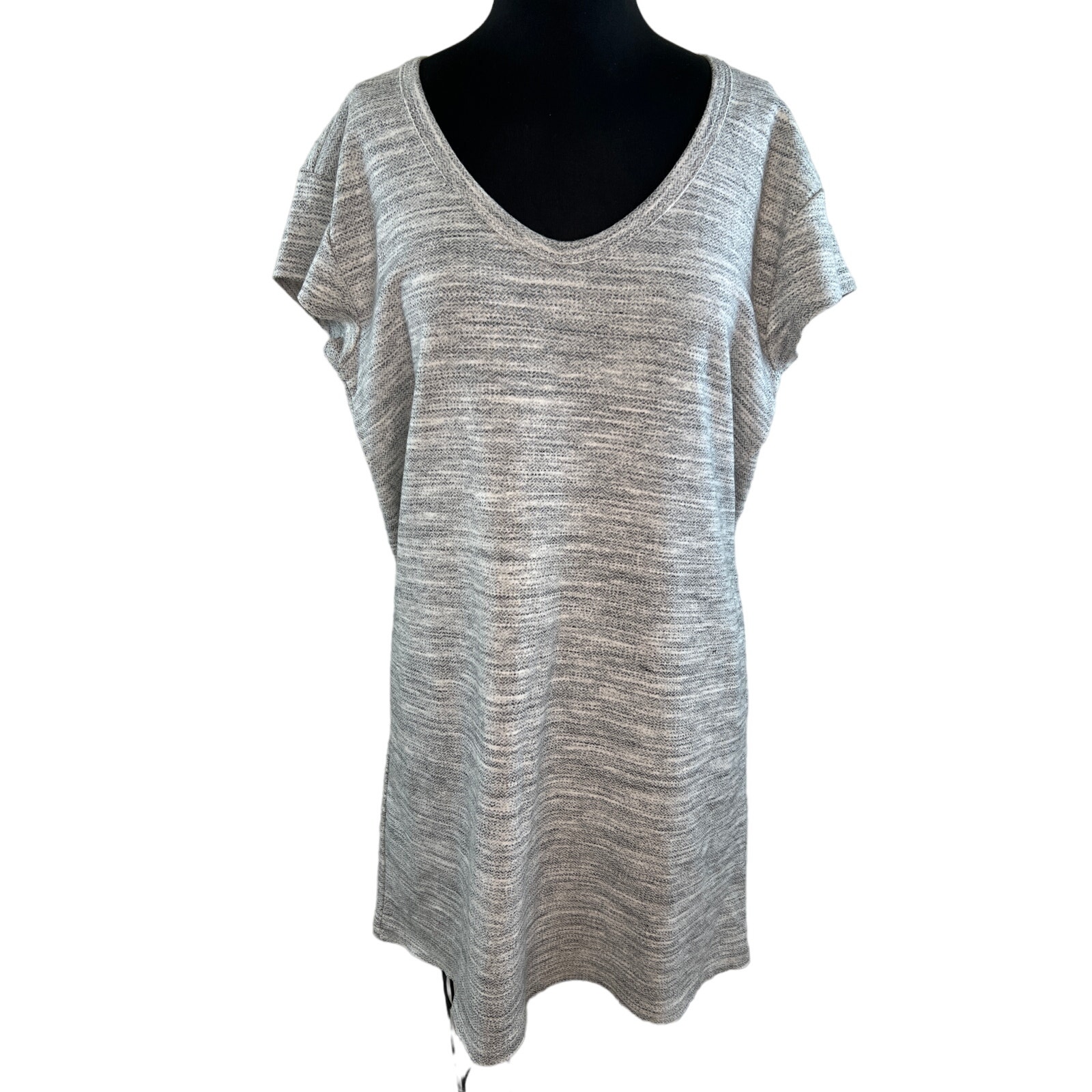 ATM Light Heathered Gray Cotton Jersey Long Tunic Top w/ Pockets Size M Medium