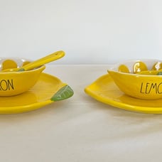 Free Shipping Rae Dunn Lemon Dessert Set, Plate/ Bowl/ Spoon, Lot of 2