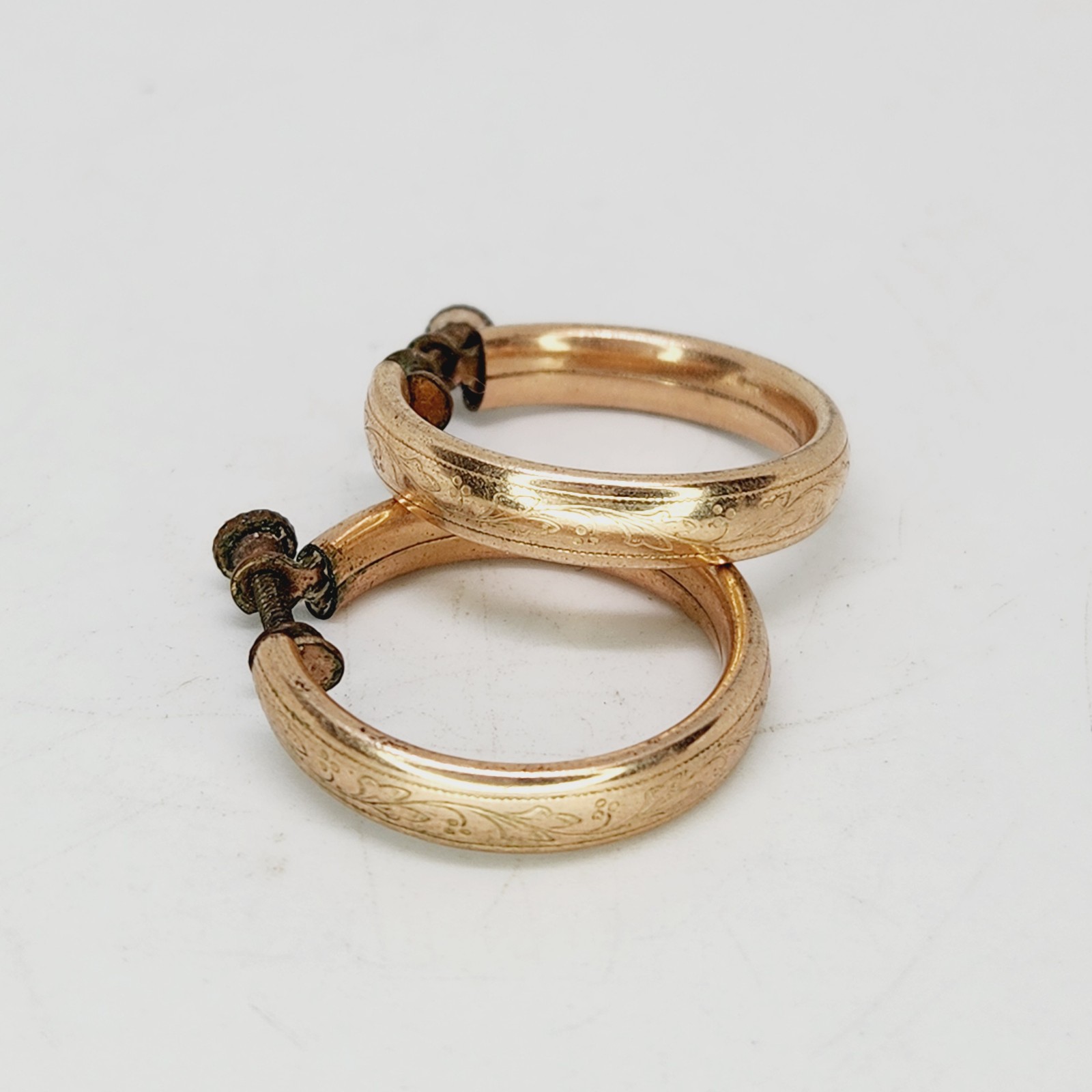 Victorian Vintage 14k Thick Rose Gold Filled Hand Etched Wreath Hoop Earrings