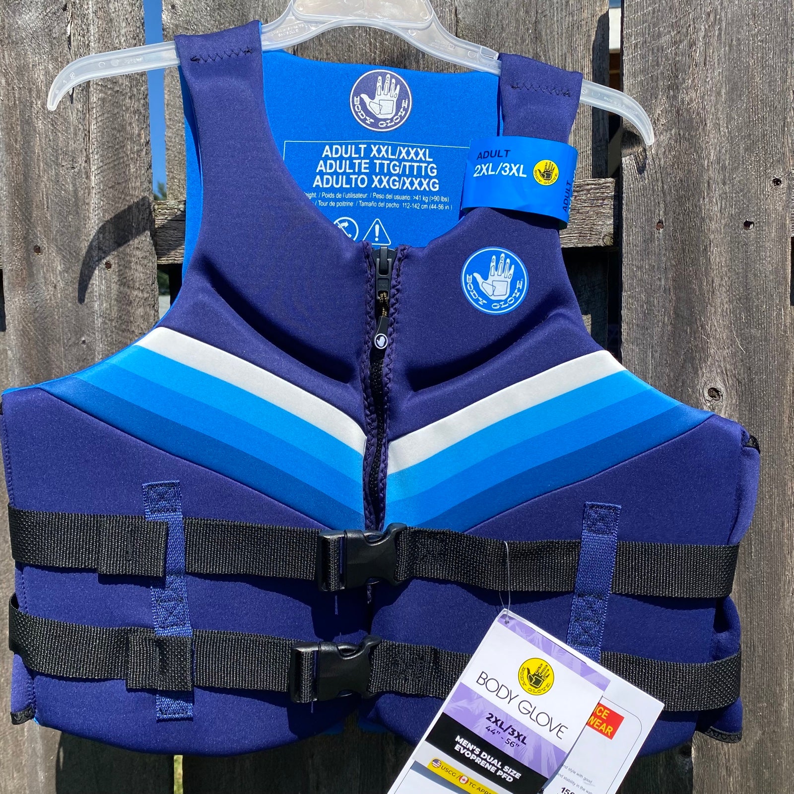 Body Glove Men's Dual-Size Evoprene PFD Life Jacket and Vest Male 2X/3X, Blue