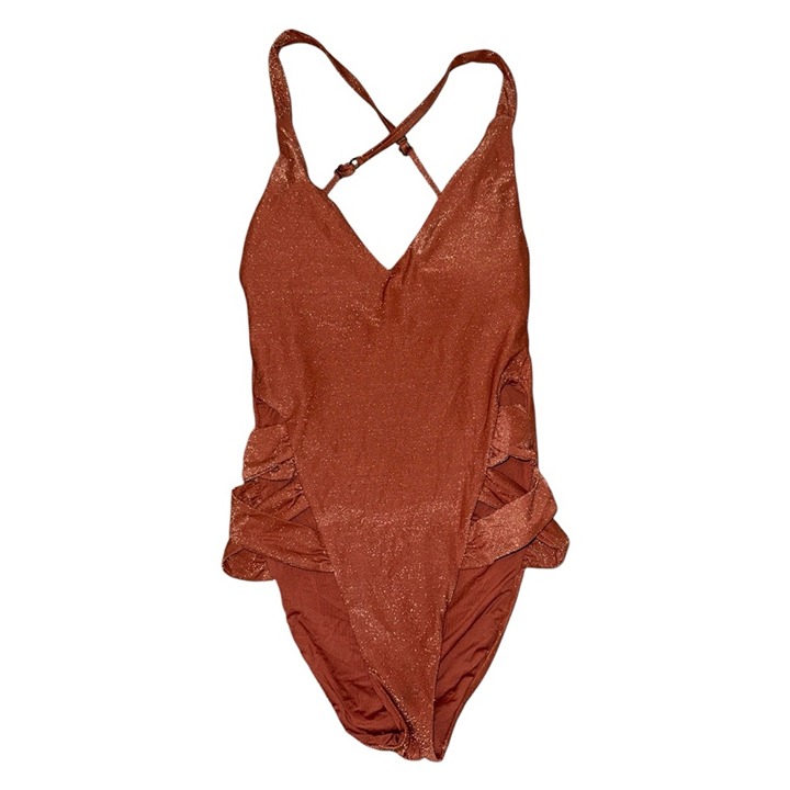 Soluna burnt orange side cutout racerback one piece swimsuit women’s small
