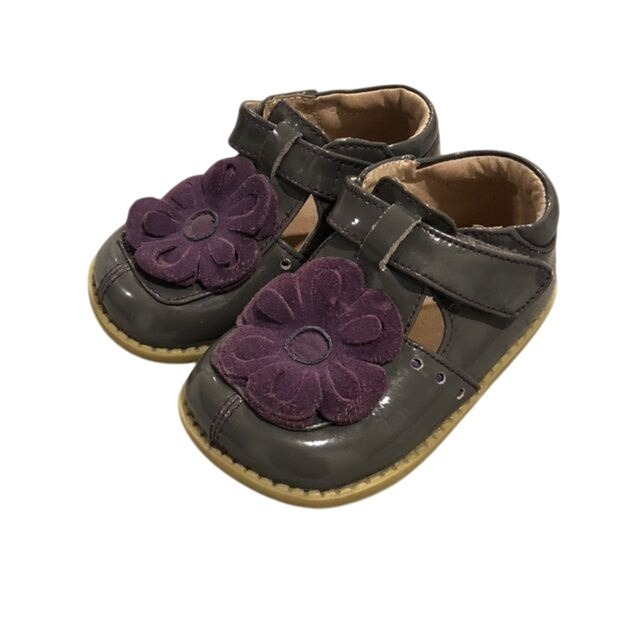 Livie & Luca Grey Patent Leather Blossom Shoes