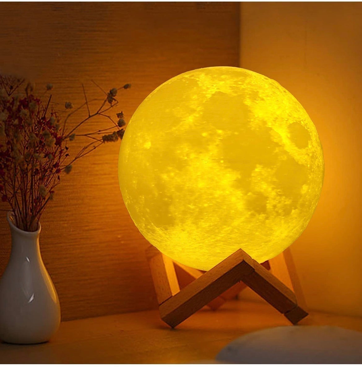 Moon Lamp, 16 Colors LED Night Light 3D Printing Moon Light with Stand & Remote