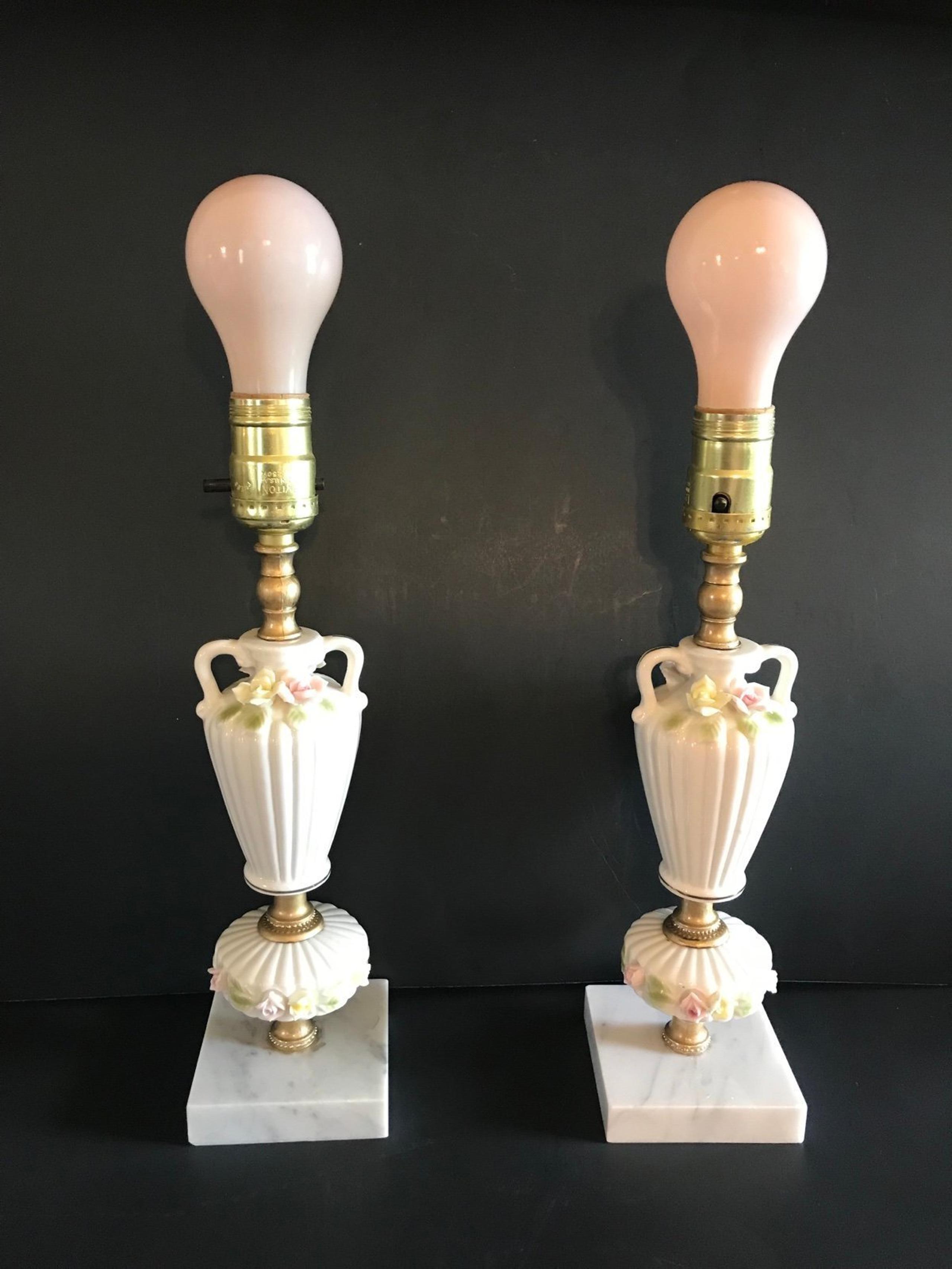 Vintage Hand Painted Pair of Porcelian Capodimonte Boudoir Lamps