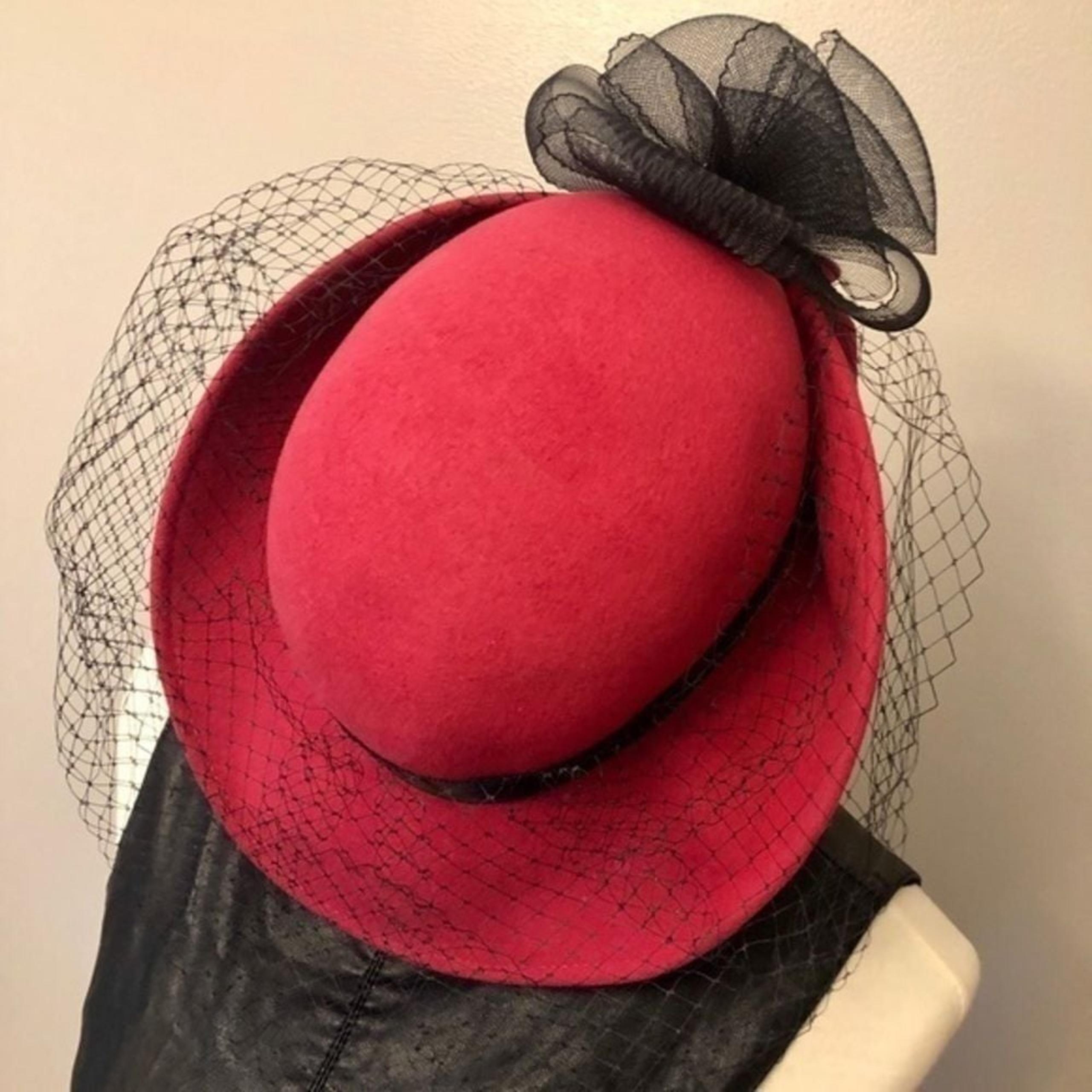 Pink black Women's party hat Retro womens brimmed hat vintage W Flower