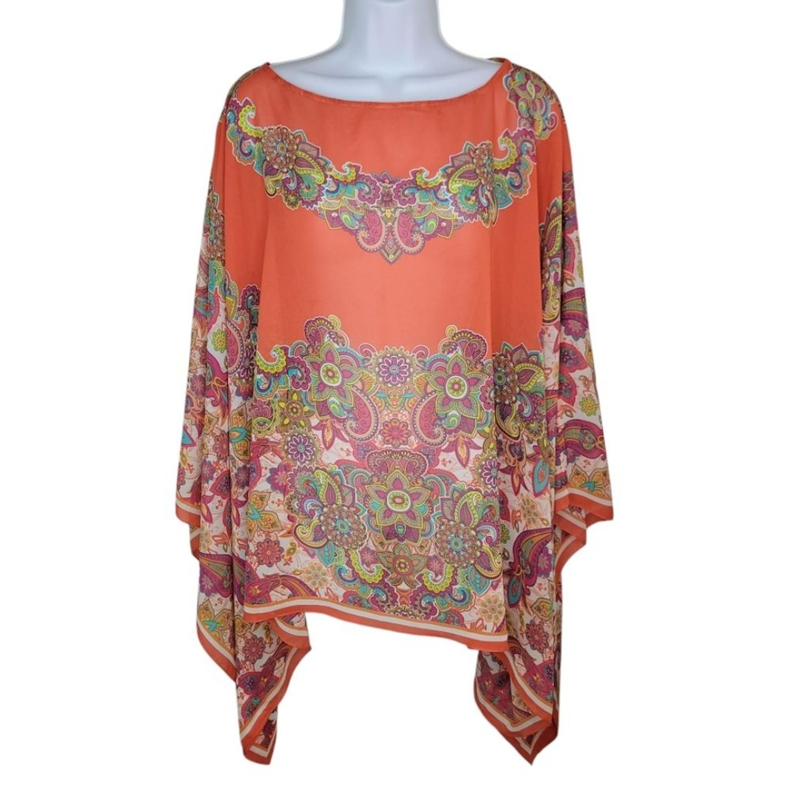 Dg2 Diane Gilman Bright Floral Sequin Poncho Topper Size 1x-3x