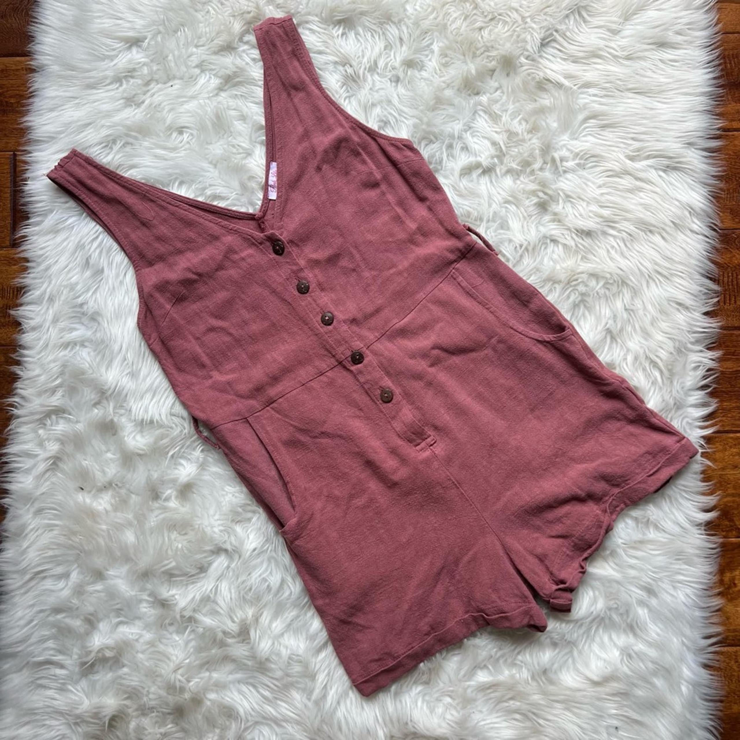 Pink Lily Womens Romper Playsuit V Neck Sleeveless Short Button Front Pockets M