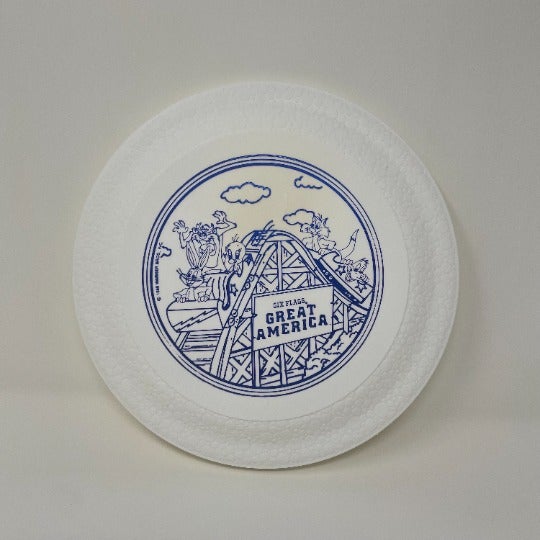 Vintage Six Flags Great America Looney Toons Frisbee White Metallic Blue Promo