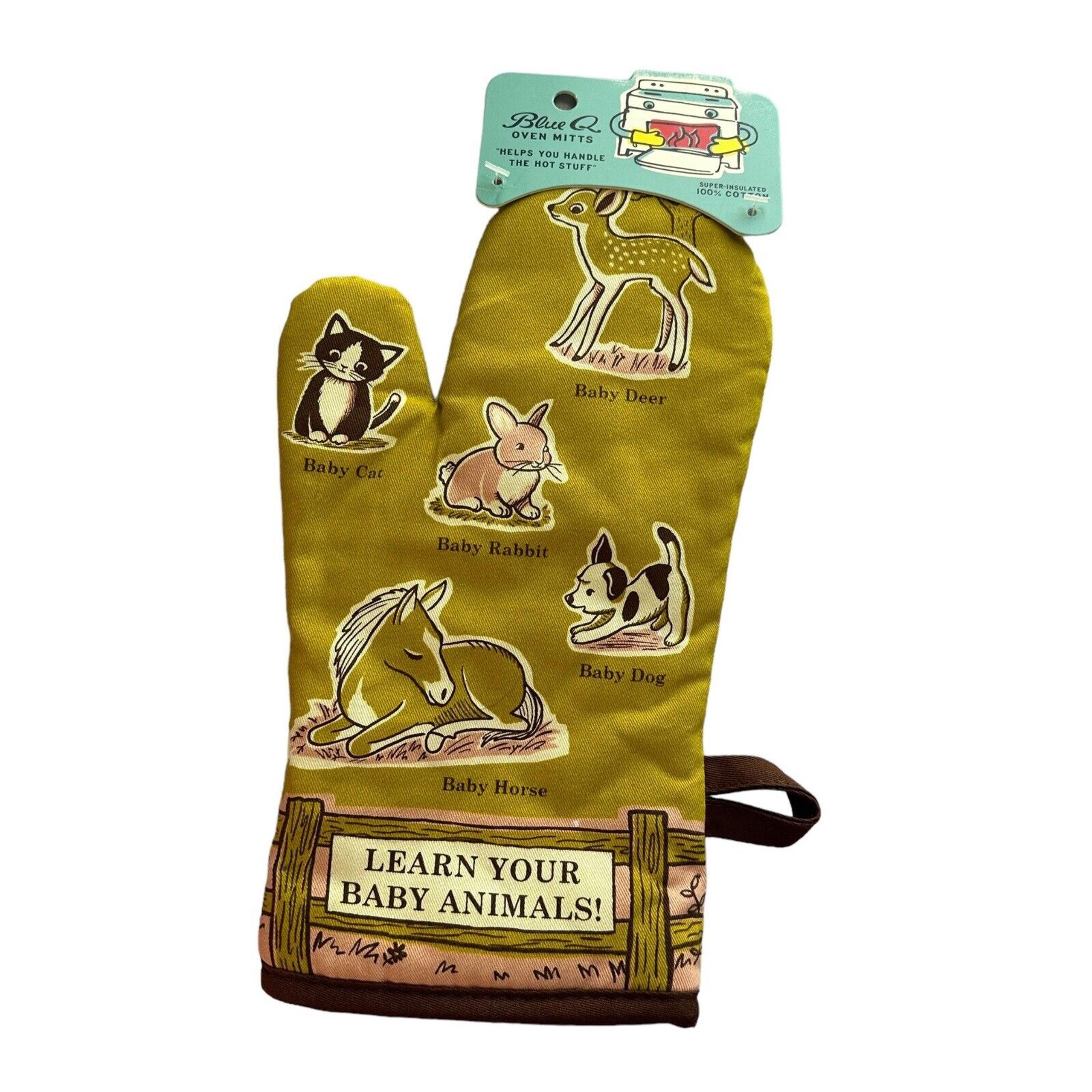 Blue Q "Learn Your Baby Animals!" Oven Mitts Spring Farm Easter Green