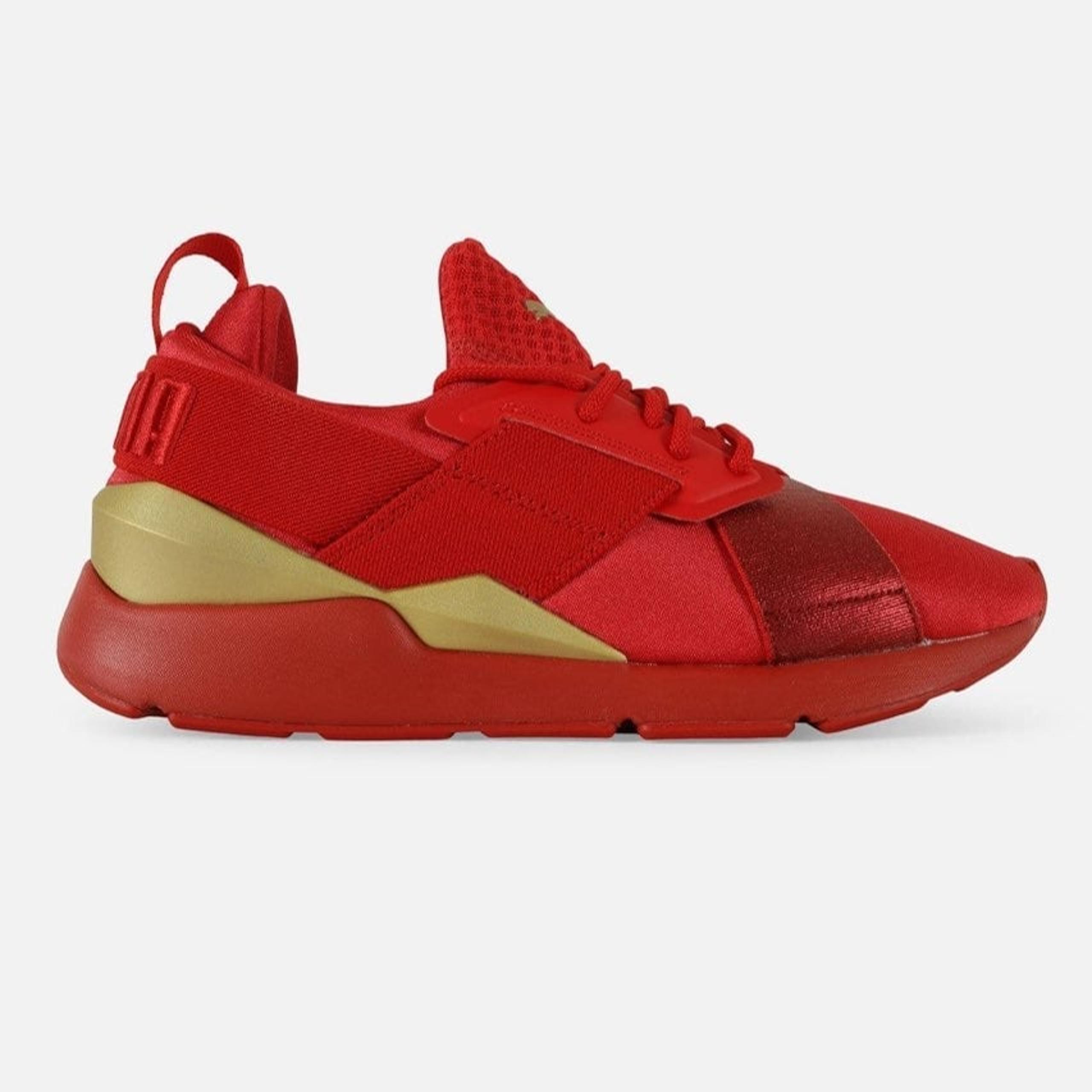 Puma Muse Metal Straps Red White Gold Shoes Womans 7