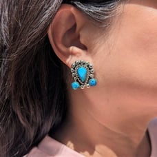 Navajo Jewelry Kachina Headdress Shaped Earrings Turquoise Native American***
