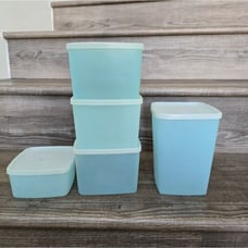 Vintage Tupperware set of 5 various sizes with lids. Pastel blue 1960's
