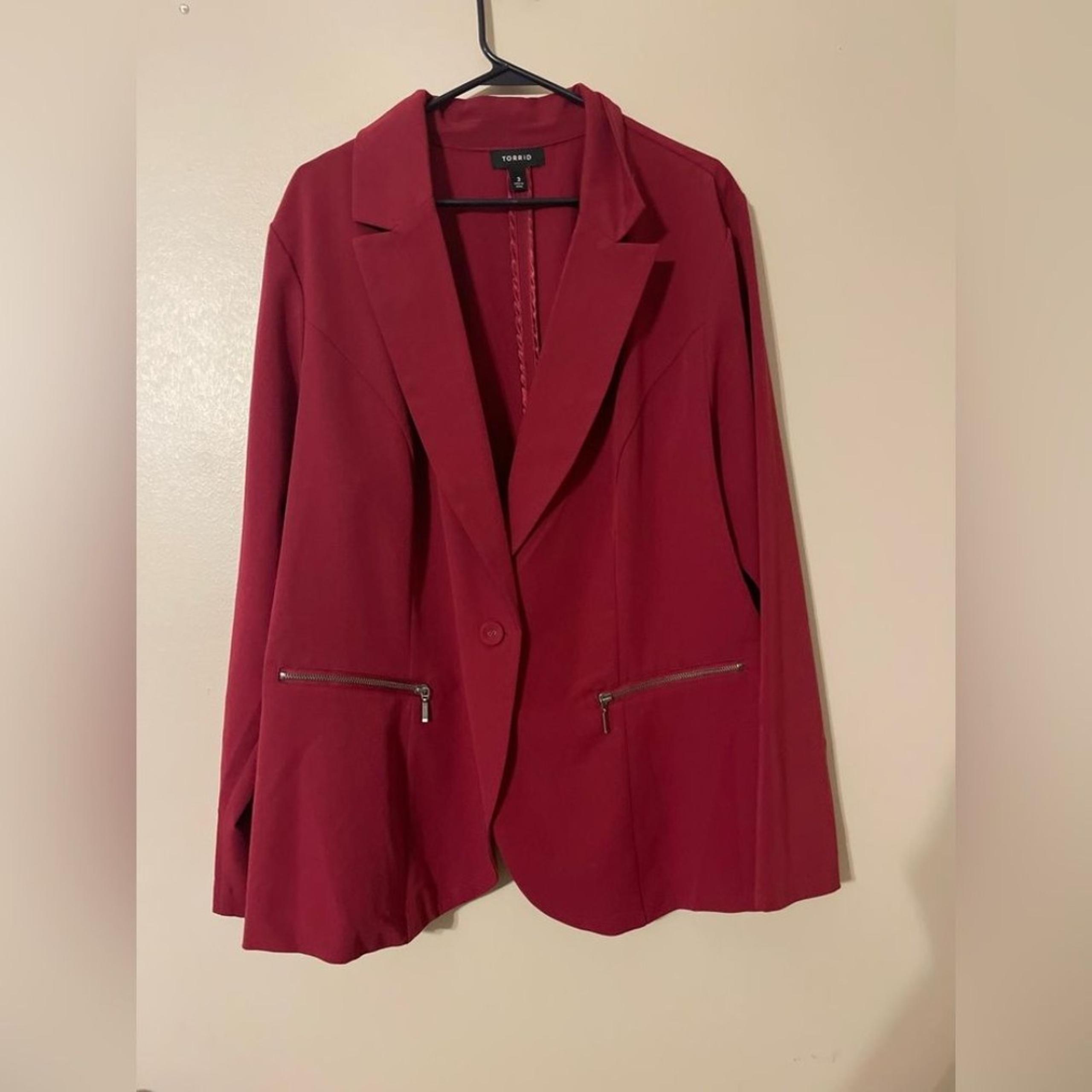 Torrid Womens Button Down Blazer Suit Jacket Plus 3X Maroon Zipper Career