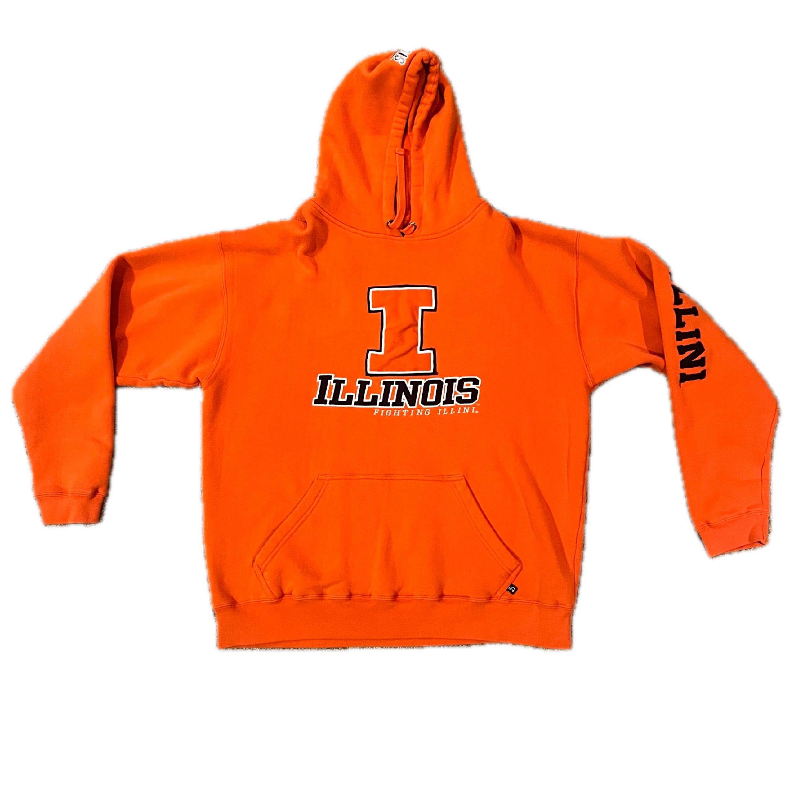 Orange University Of Illinois Pullover Hoodie Mens Size XL Embroidered Vintage