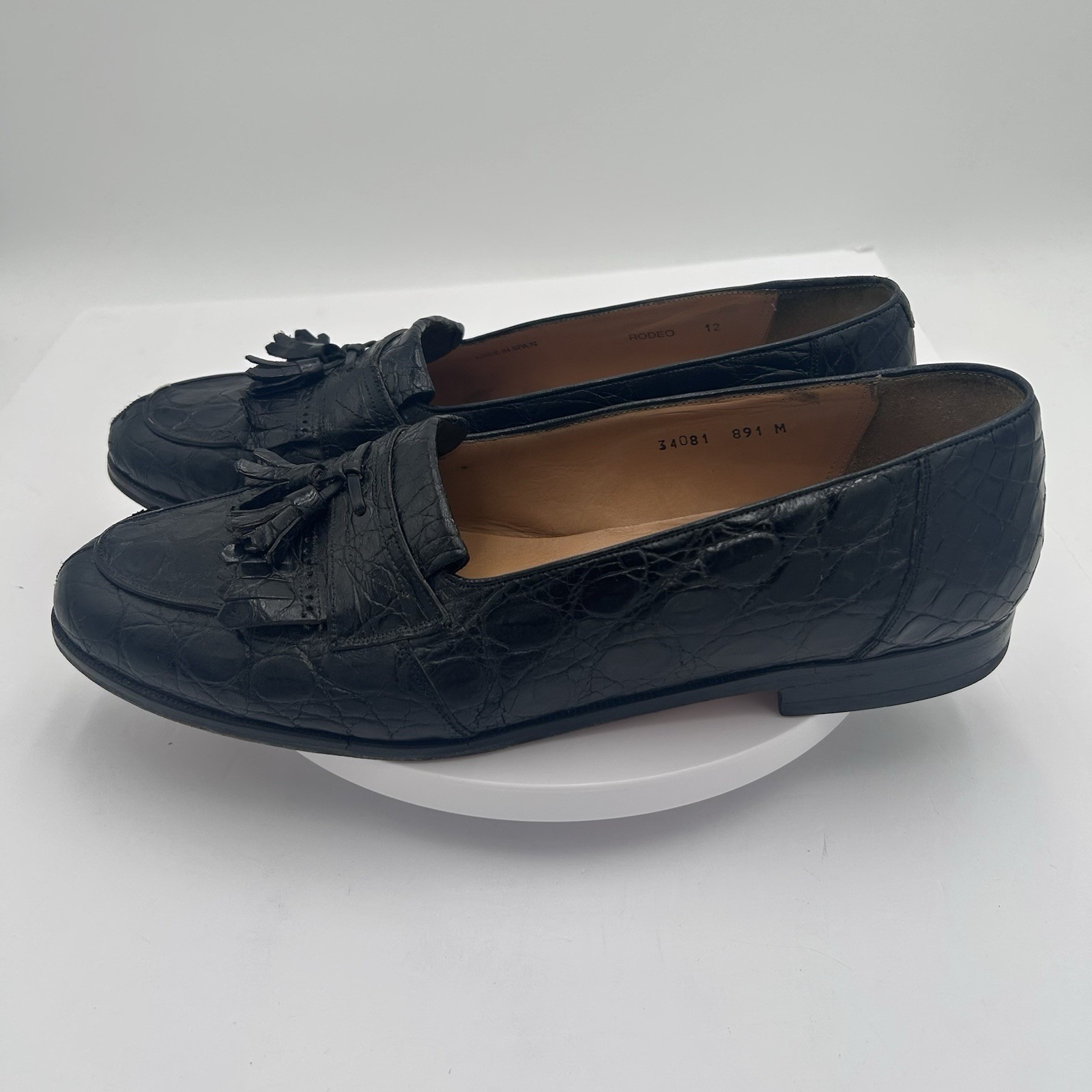 MEZLAN RODEO Black Genuine Crocodile Loafers Shoes Tasseled Size
