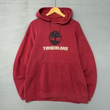 Vintage Timberland Faded Red Drawstring Hoodie XL