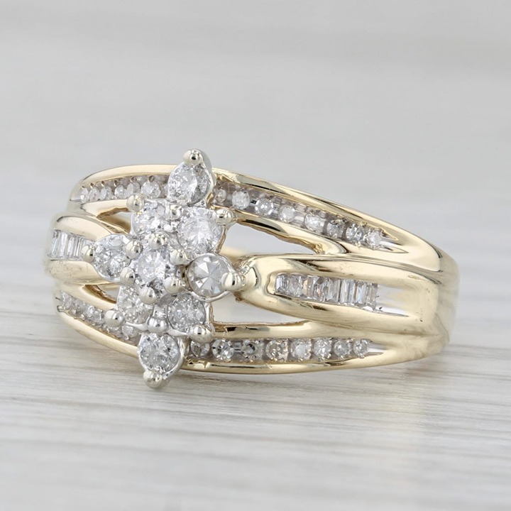 0.38ctw Diamond Flower Cluster Ring 10k Yellow Gold Size 7 Bridal Engagement