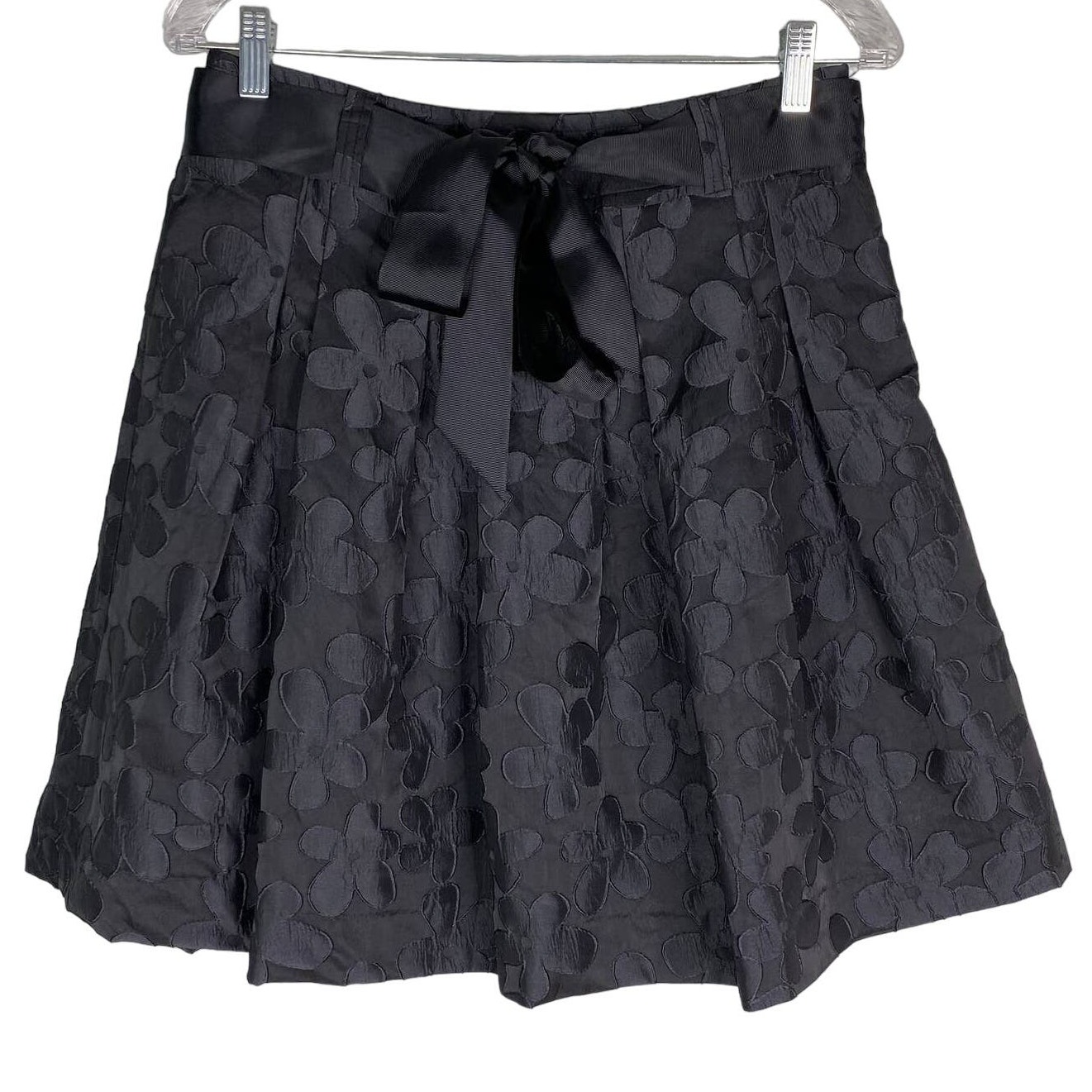 Gracia Skirt Black Large Circle Floral Ribbon Belt L New
