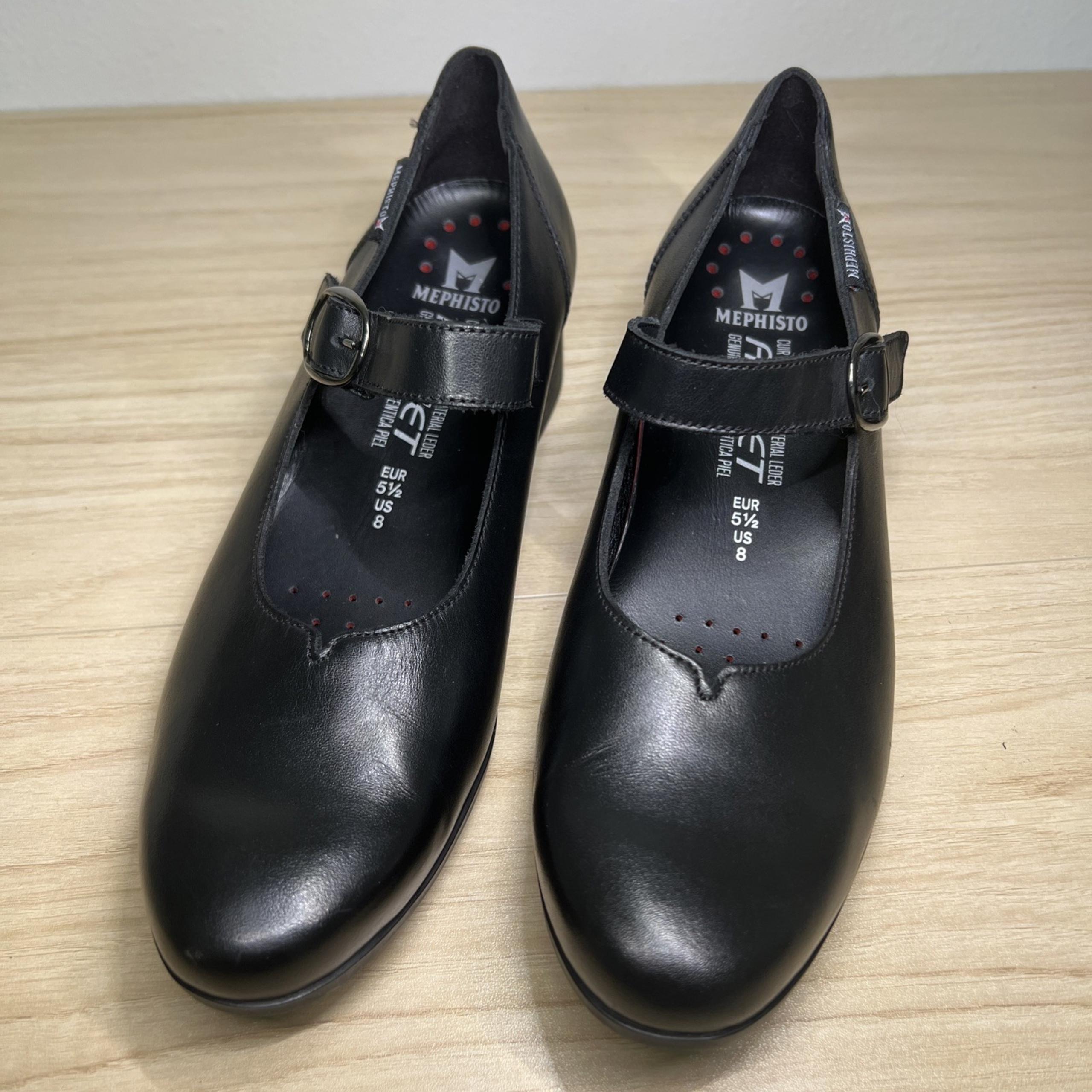 Mephisto Women's 8 Gessika Black Leather Mary-Jane Pump Heels Caoutchouc Sole