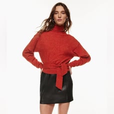 Aritzia WILFRED Lorin Wool Cashmere Turtleneck Tie Sweater in Heather Revel Red