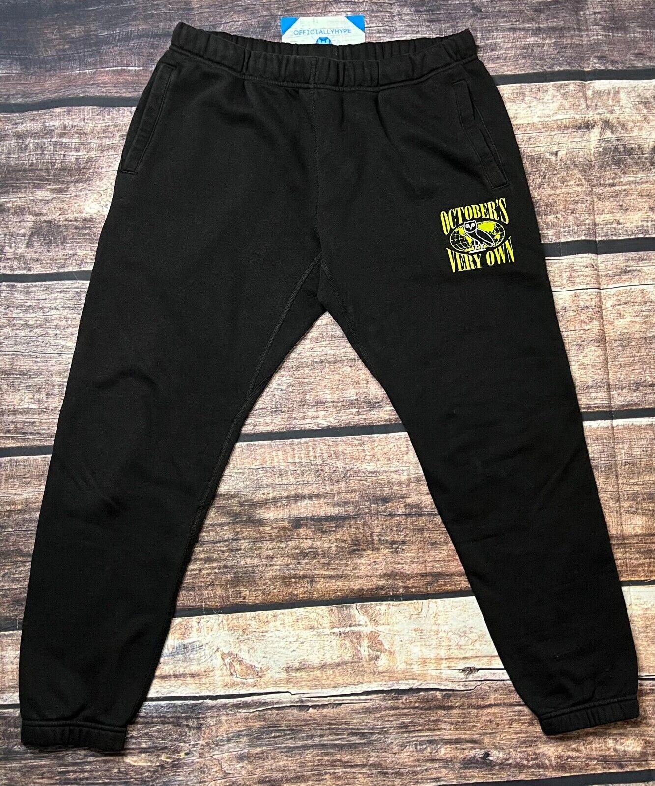October's Very Own OVO Owl Globe Neon Logo Black Sweatpants Size Large
