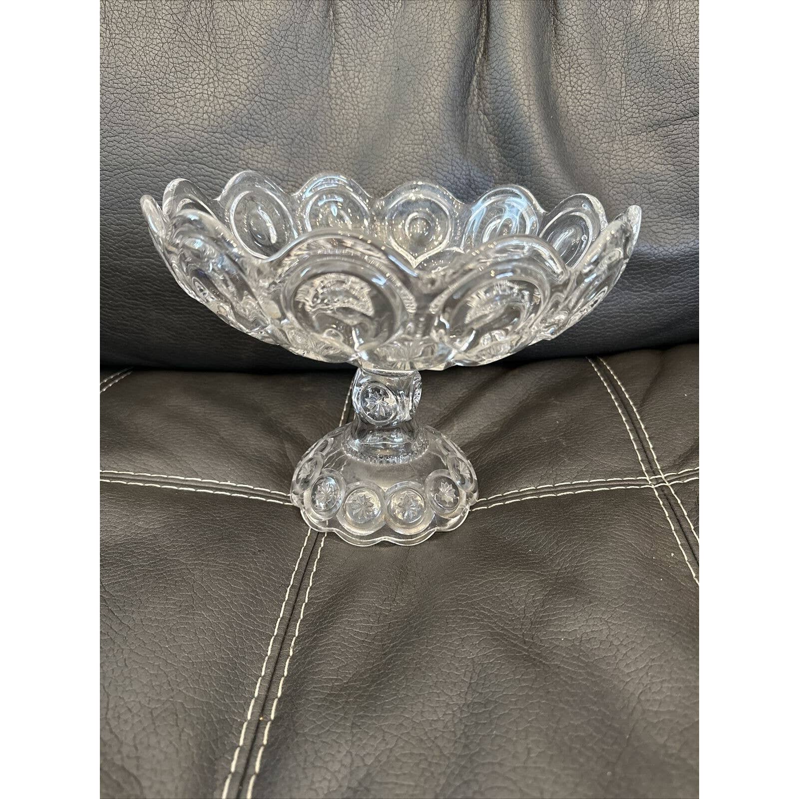 Large VTG LE Smith Moon & Stars Clear Glass Compote 8 t x 10 w HTF
