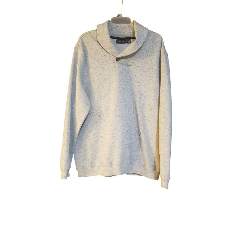 Tasso Elba Sweater Men's XL Gray Oatmeal Cotton Pullover Cowl Neck Knit Button