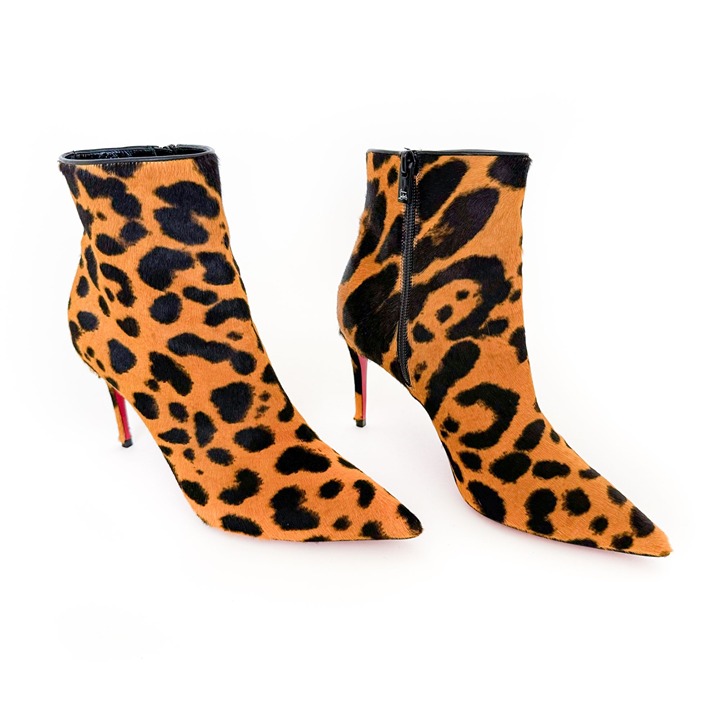 Christian Louboutin So Kate 85 Ankle Booties EU 37.5 US 7.5 Leopard Pony Heels