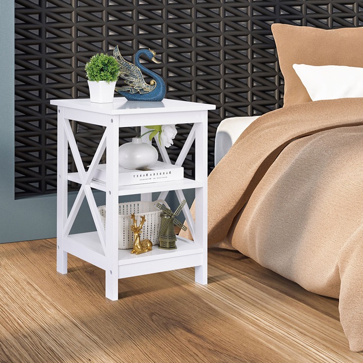 2 PCS X-Design End Table Sofa Side End Storage Shelf Furniture, White