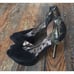 BN Sam Edelman Marina Peep Toe Black Suede Gold Stiletto Platform Pump Heels 9