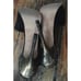BN Sam Edelman Marina Peep Toe Black Suede Gold Stiletto Platform Pump Heels 9