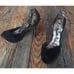 BN Sam Edelman Marina Peep Toe Black Suede Gold Stiletto Platform Pump Heels 9
