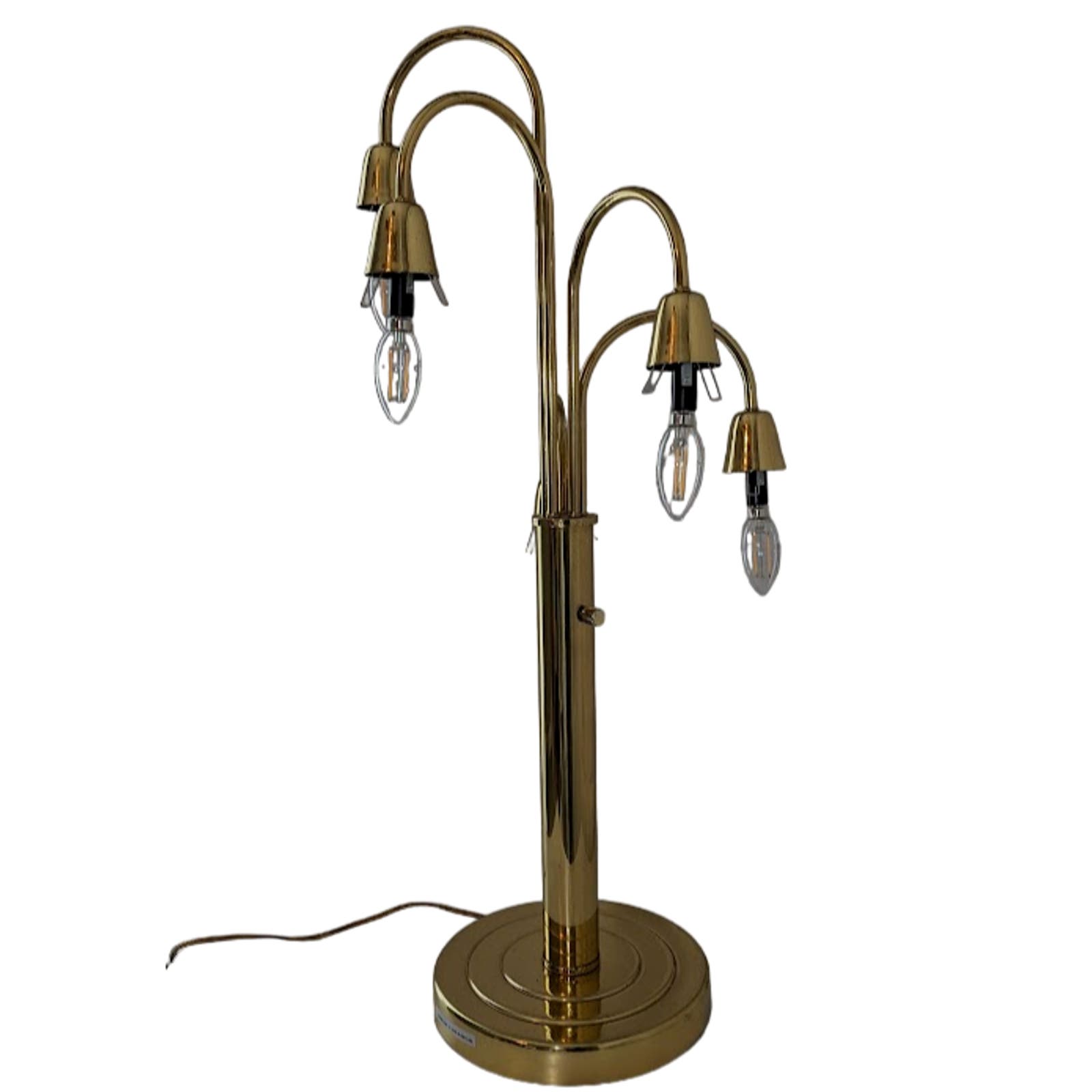 Vintage Brass 5 Arm Waterfall Mid Century Modern Table Lamp Lotus Needs Shades