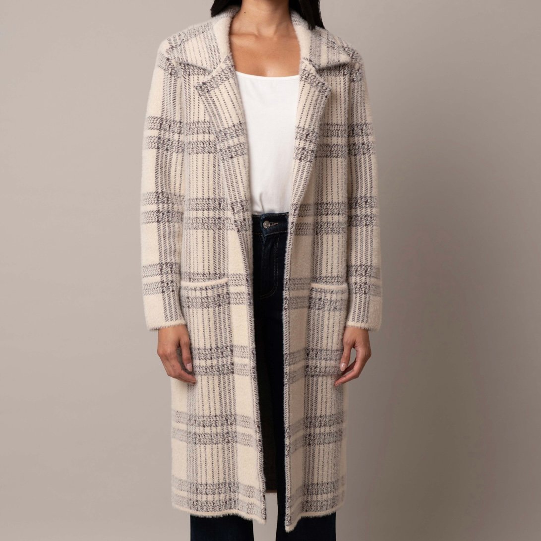 CYRUS OPEN PLAID MINK COAT