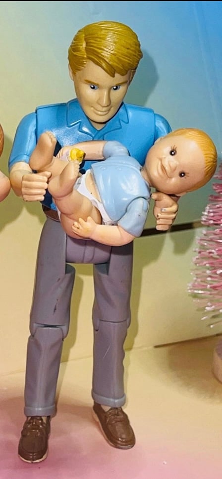 Loving family rocking dad & baby infant dollhouse set WOW