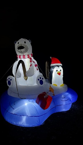 6 FT Long Christmas Inflatable Polar Bear Fishing with Penguin, Blow Up