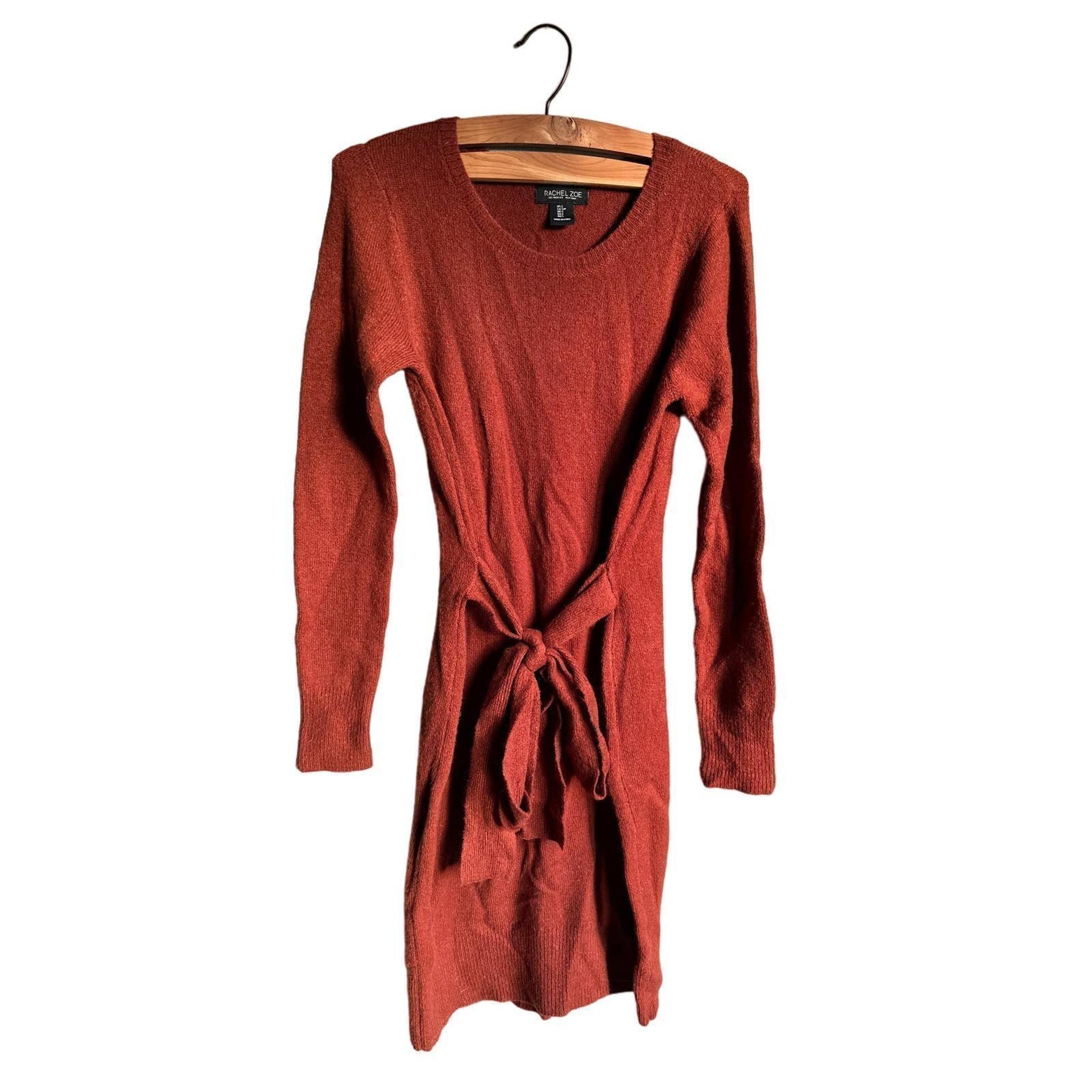 Rachel Zoe Womens Sweater Dress Pullover Long Sleeve Knitted Orange Size Small