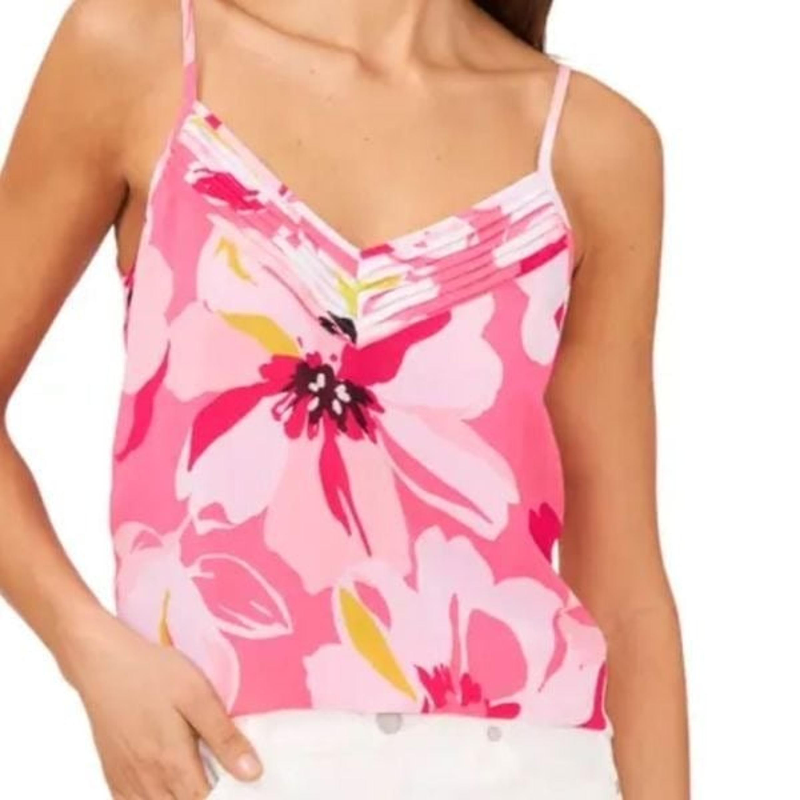 1. State women’s pin-tuck V-neck camisole Size XS Barbiecore Pink floral NWT