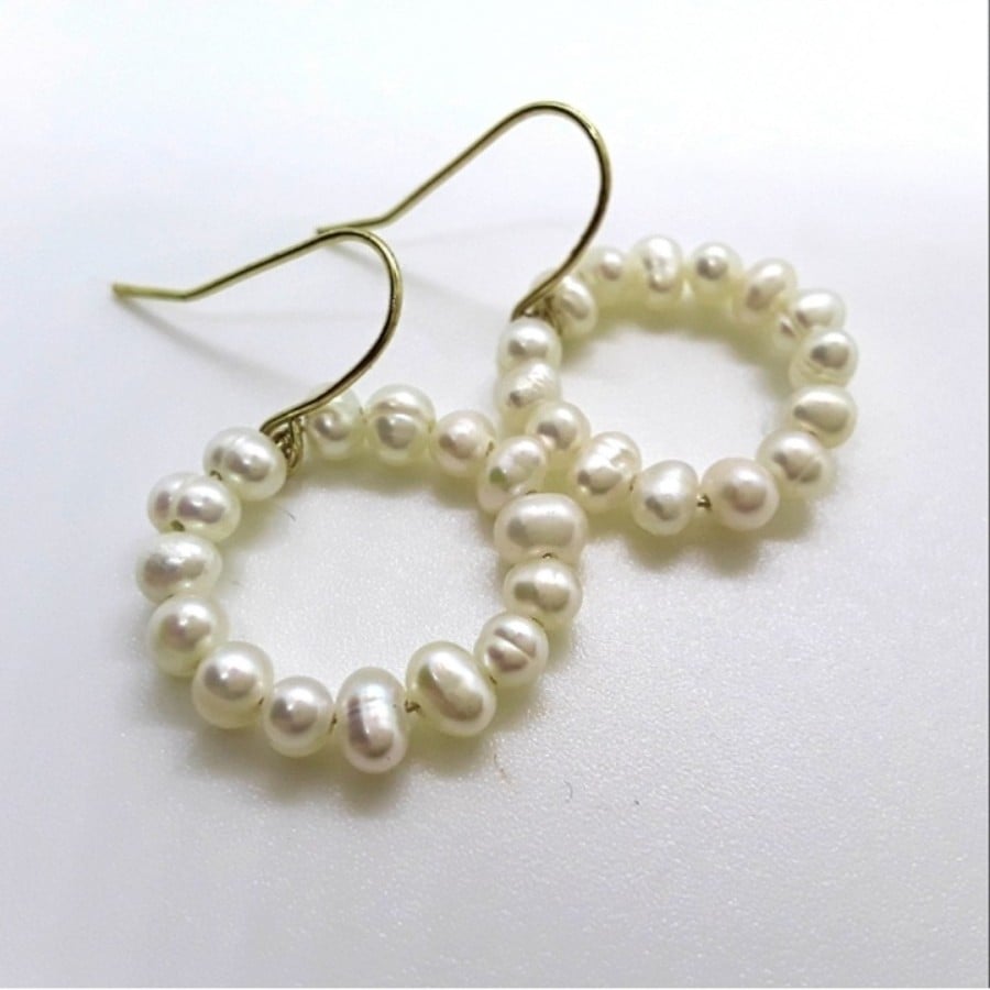 Tiny Freshwater Pearl Hoop Earrings