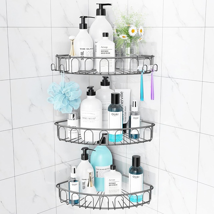 Orimade Corner Shower Caddy Stainless Steel with Hooks Wall Mounted Bathroom She