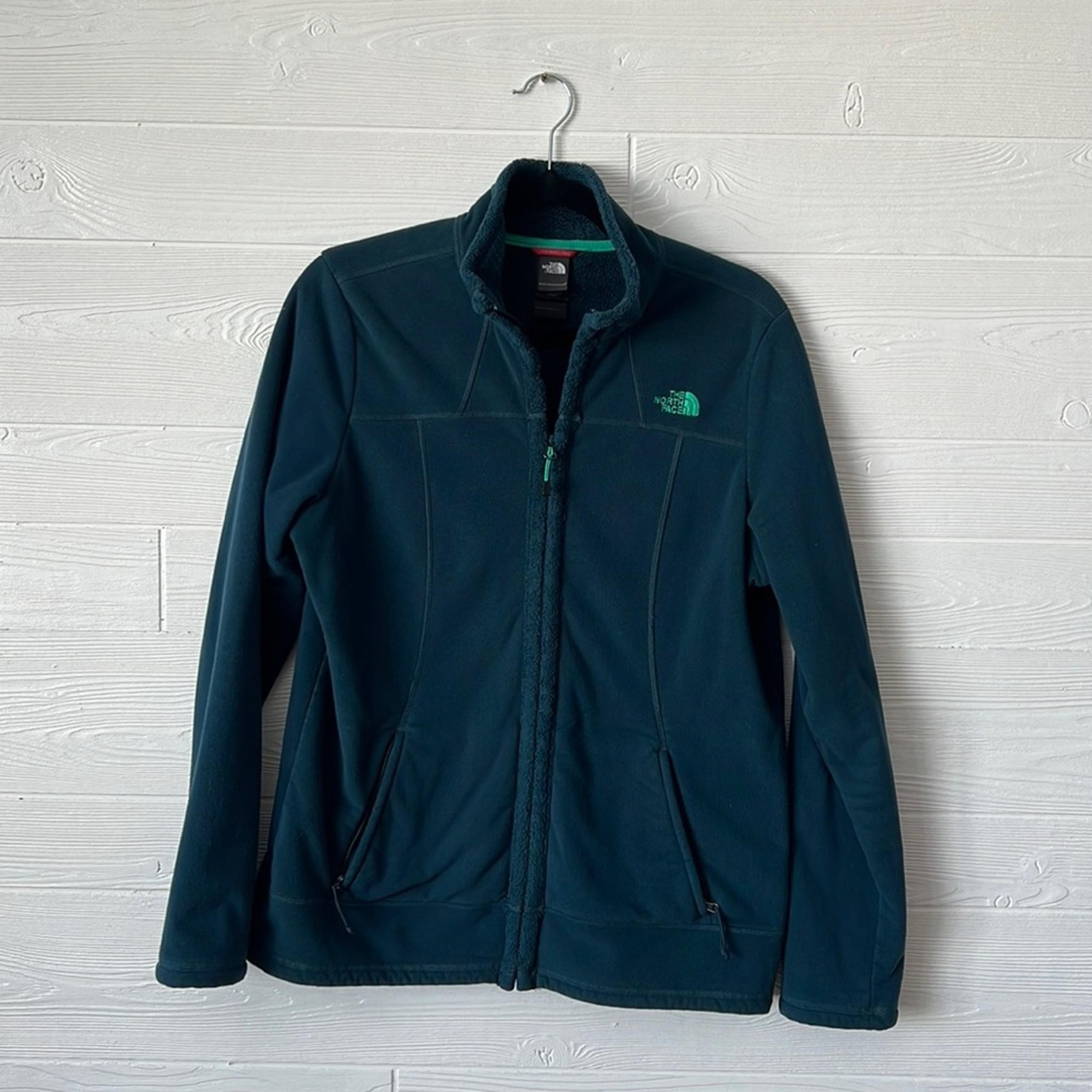 The North face teal blue zip up mock neck fleece lined sweater size large