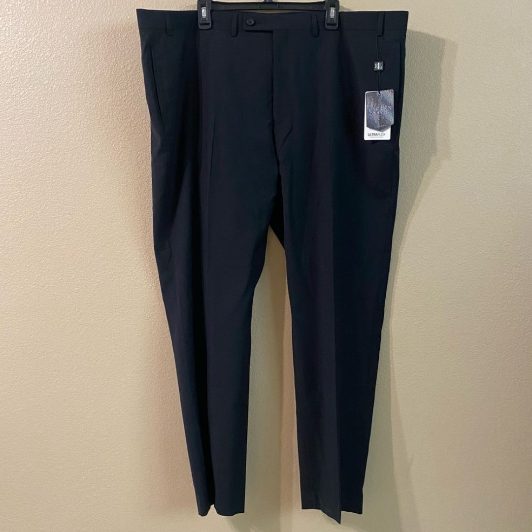 Ralph Lauren New Size 46W 32L Black Norton Ultraflex Flat Front Wool Dress Pant