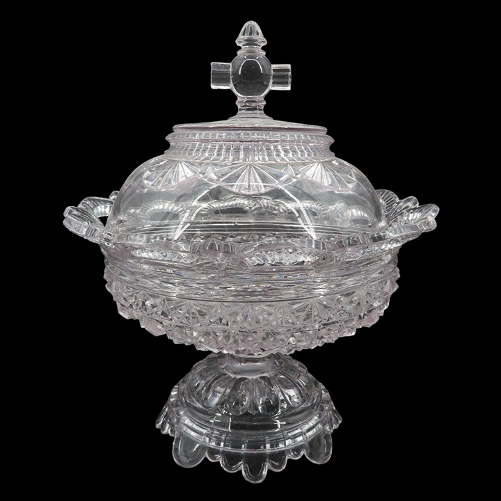 Belmont Purple Covered Compote Dish Daisy Button Pedestal Clear Glass HAS CHIPS