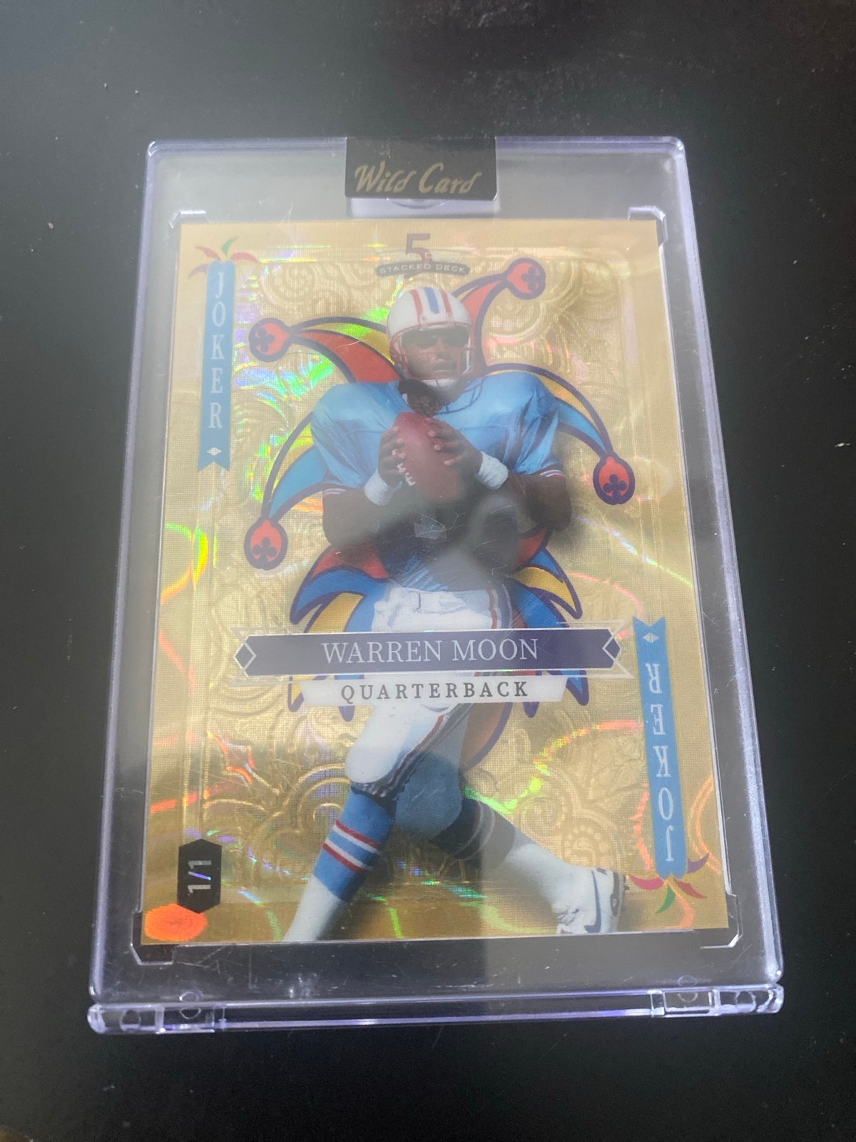 Warren Moon 1/1 Joker Gold 2023 Wild Card 5 Card Stacked Deck Holo Houston Oiler